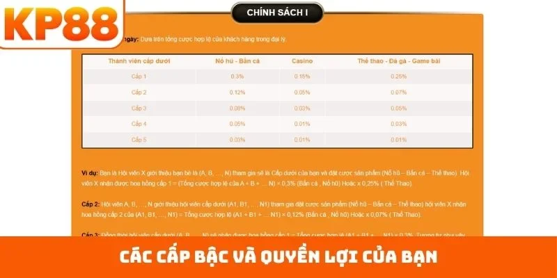 Đại Lý KP88 2 Các cấp bậc và quyền lợi của bạn